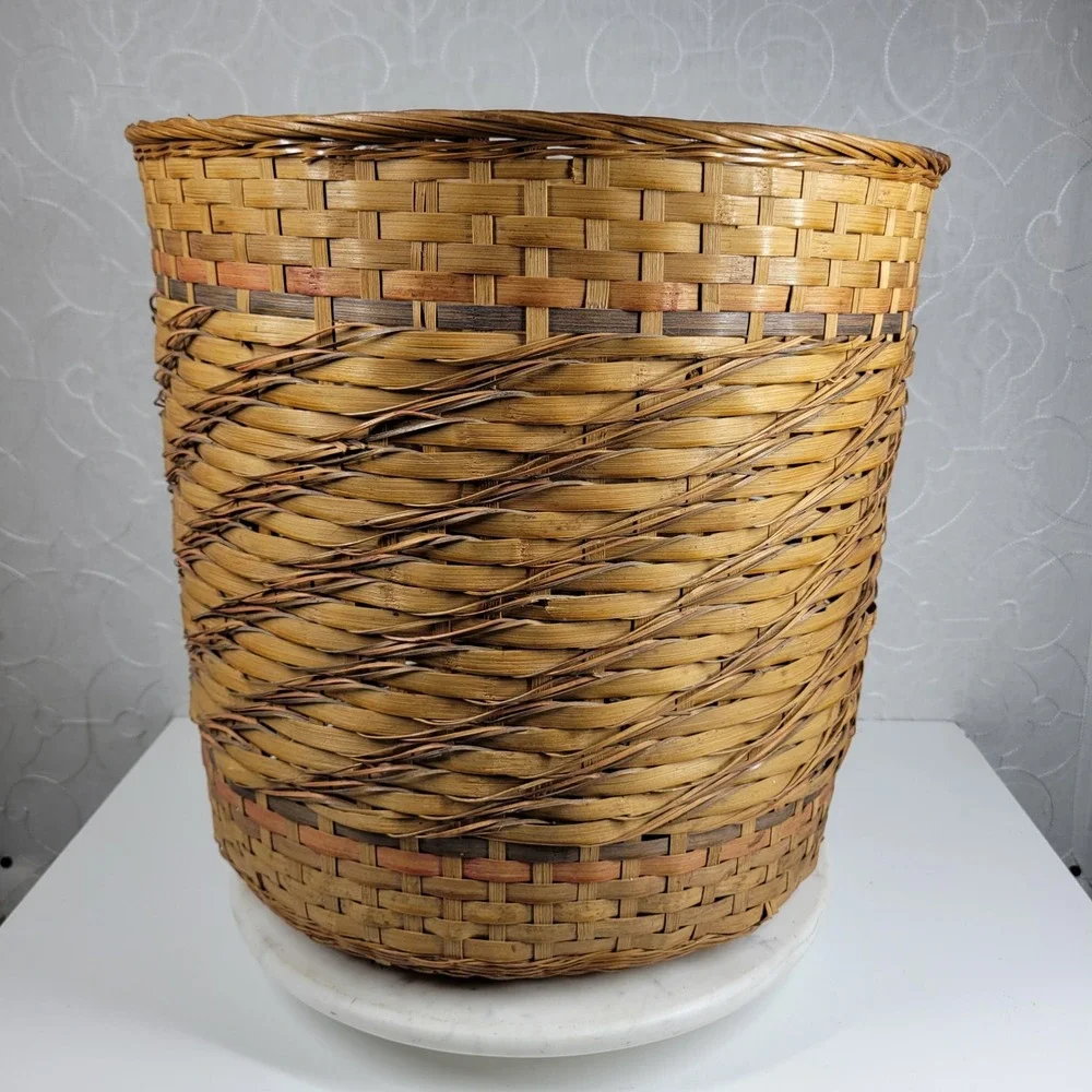 Antique Handwoven Cane Wicker Basket 16